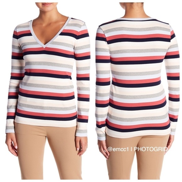 J. Crew Striped Perfect Fit Long Sleeve Tee Shirt - Picture 1 of 3